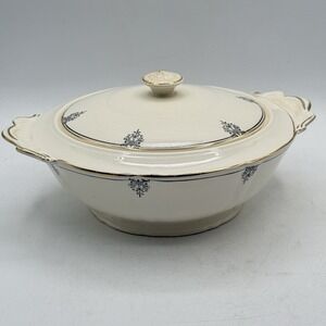 VTG 1940's Crown Potteries Co Covered Dish - Vegetable Bowl‎ - Gold Trim -